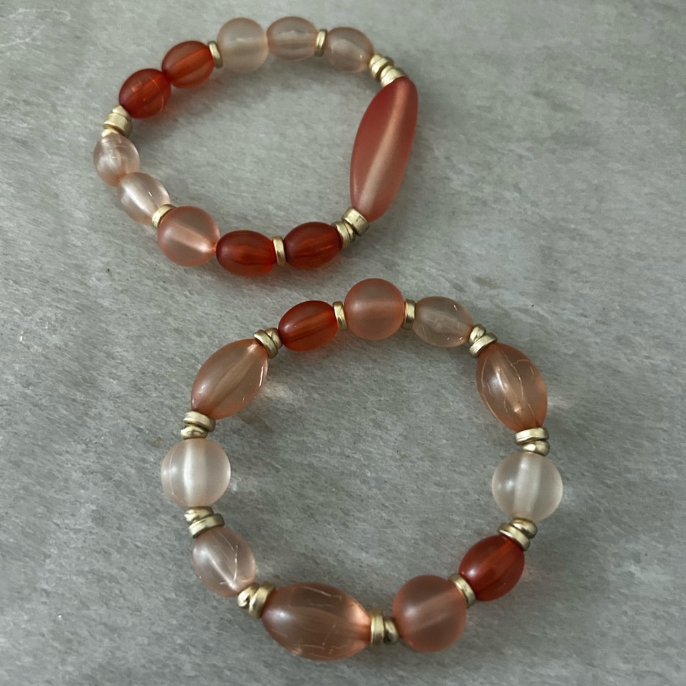 Pink and Coral Beaded Stretch Bracelet Set - Women Jewelry